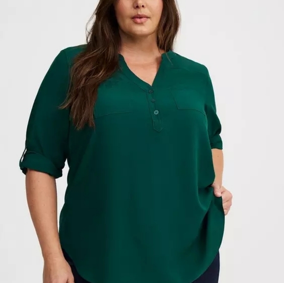 Torrid Botanical Garden Hunter Green Harper 3/4 Sleeve Tunic Top (Size 6) - Picture 7 of 16